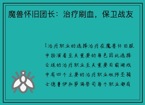 魔兽怀旧团长：治疗刷血，保卫战友